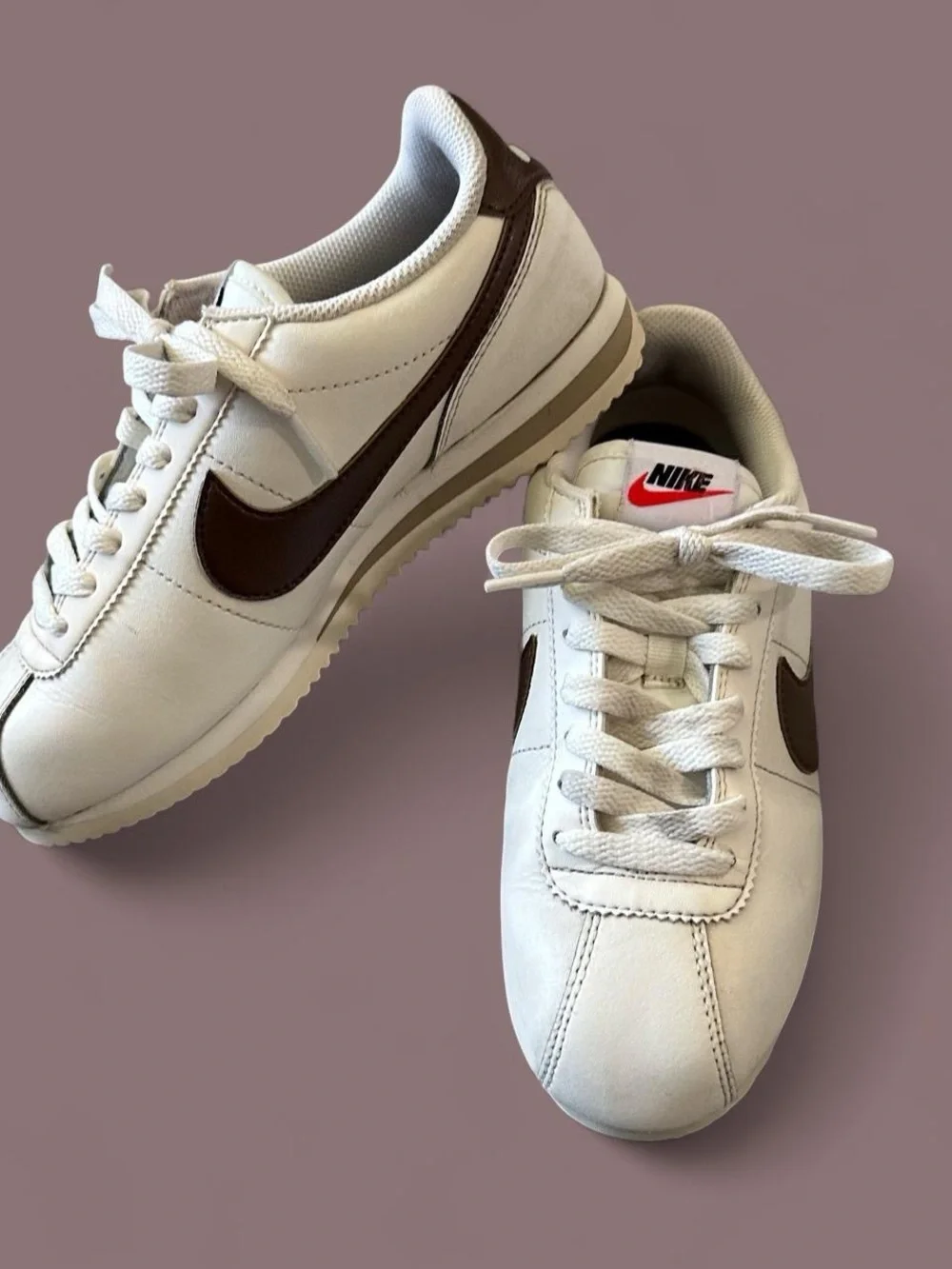 Nike Cortez White & Baroque Brown Leather Sneakers